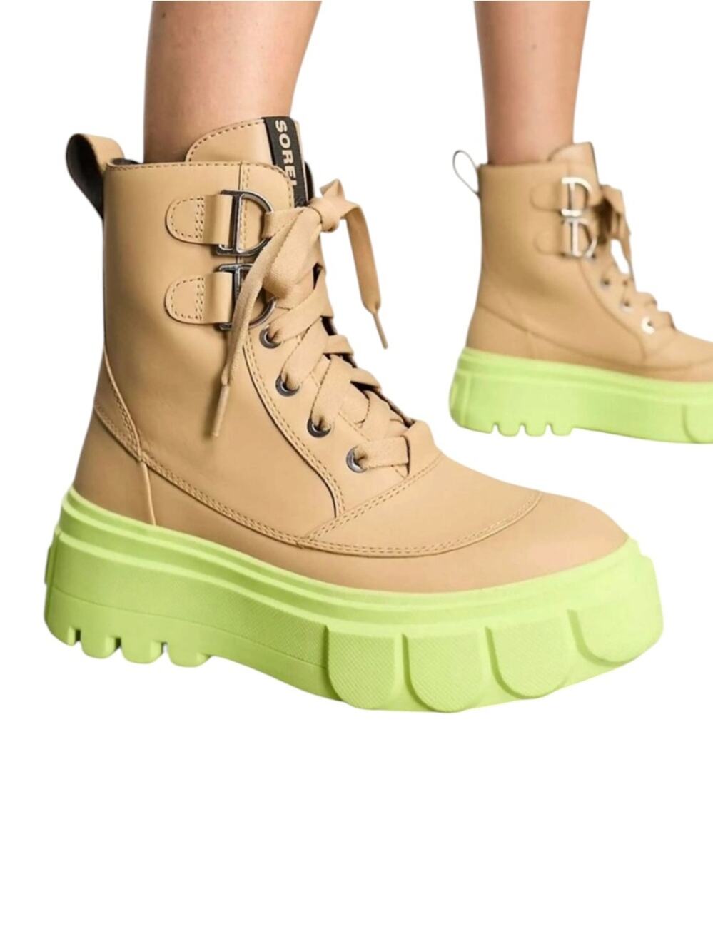 <<Sorel Caribou X Lace-Up Waterproof Tan/Green Boots - Sz 8